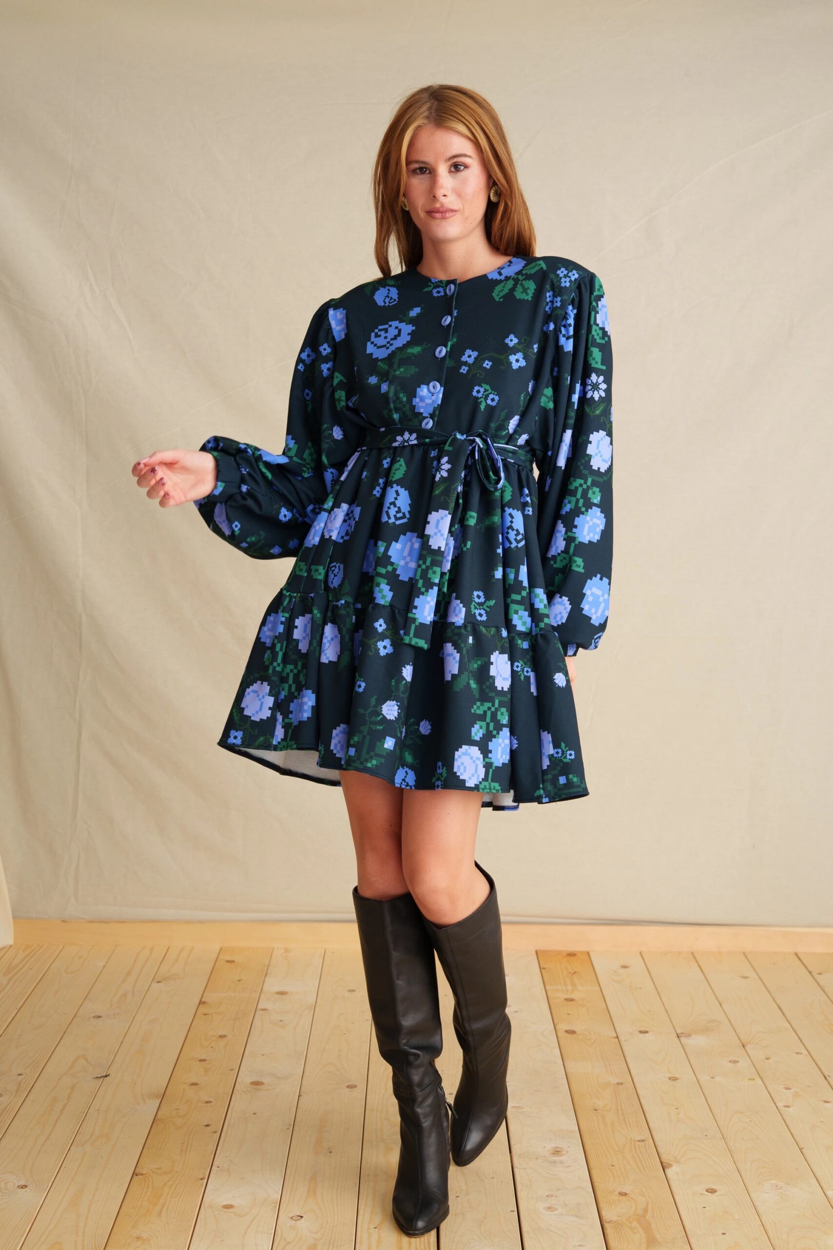 Pixel Rose Blue Mini Dress - Image 2