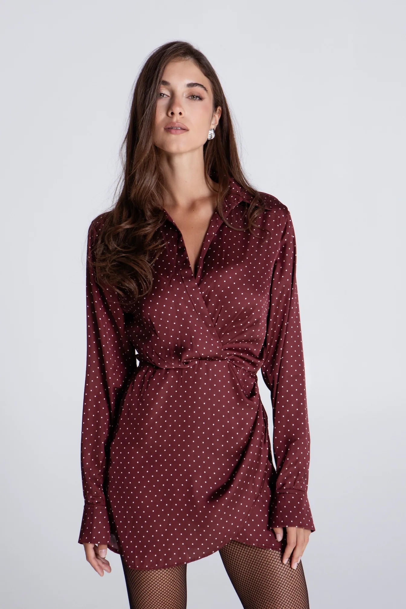 Burgundy Polka Mini Satin Dress
