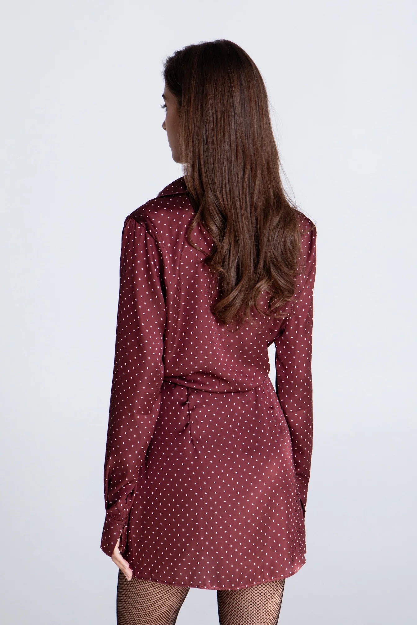 Burgundy Polka Mini Satin Dress - Image 3