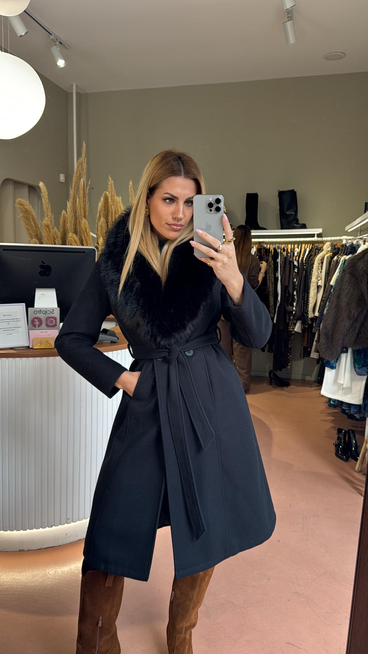 Black Velvet Fur Coat