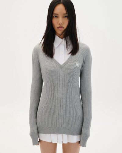 Blouse V-Neck Ribbed