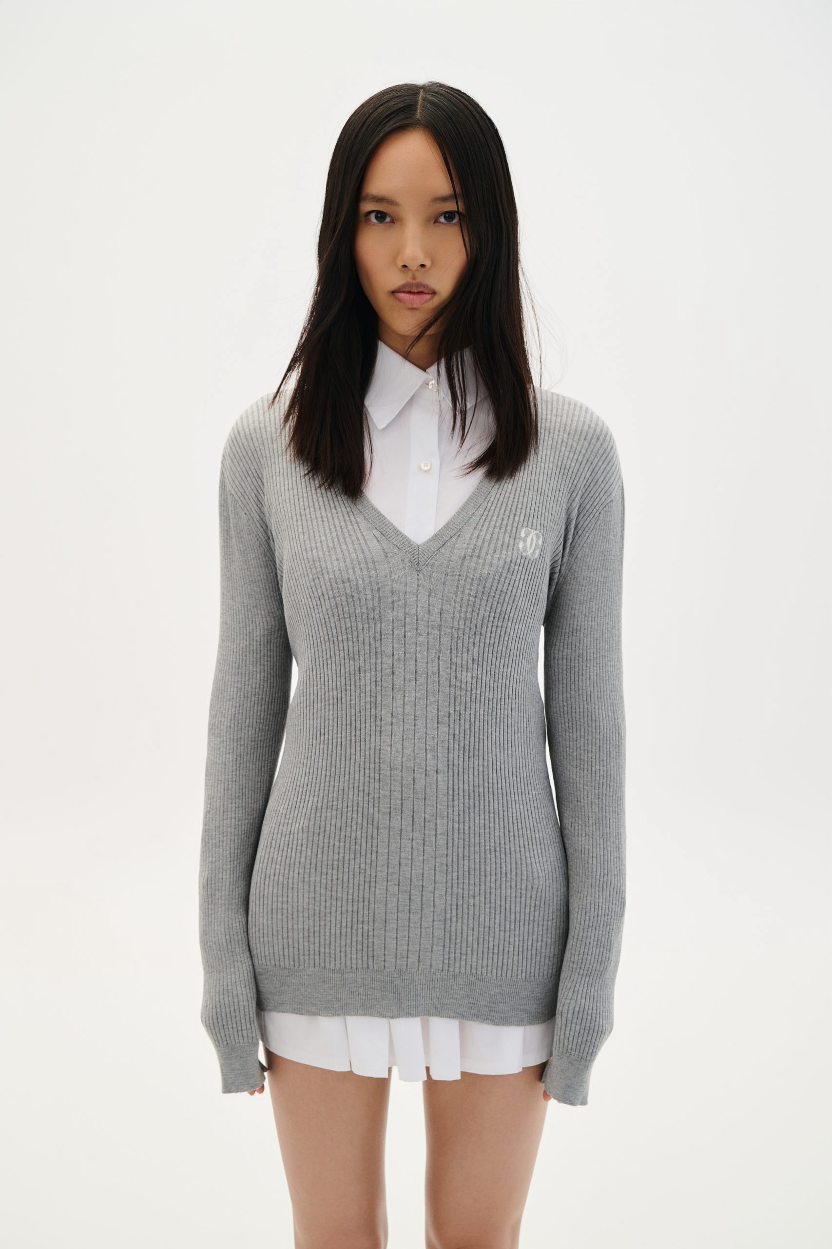 Blouse V-Neck Ribbed