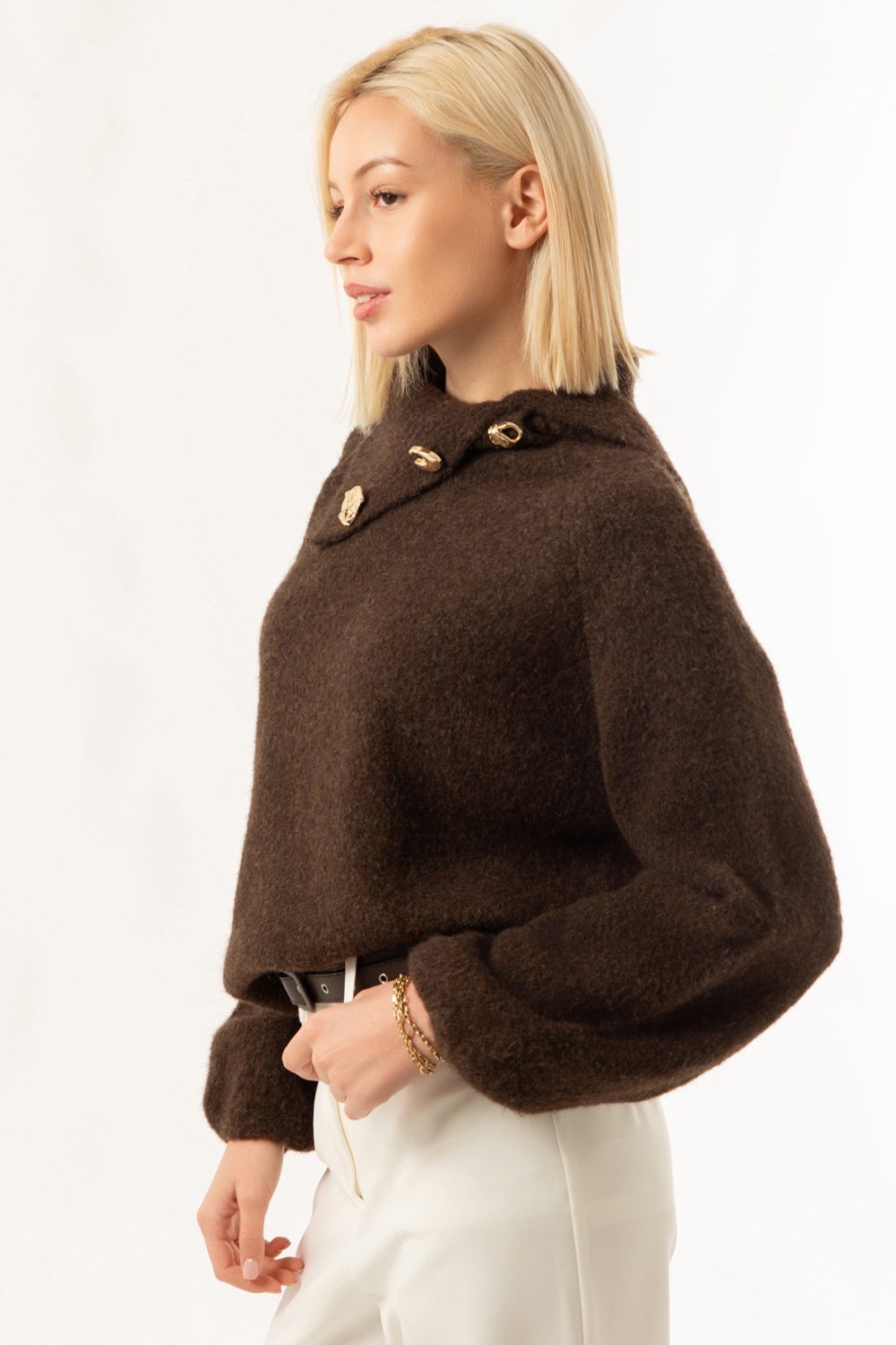 Elora Buttoned Sweater Brown - Image 3