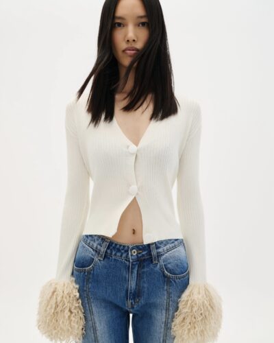 Cardigan V With Faux Fur