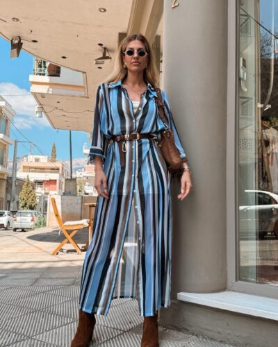 Liora Stripe Maxi Shirt-Dress