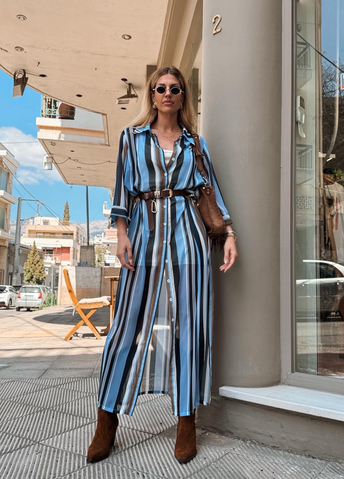 Liora Stripe Maxi Shirt-Dress