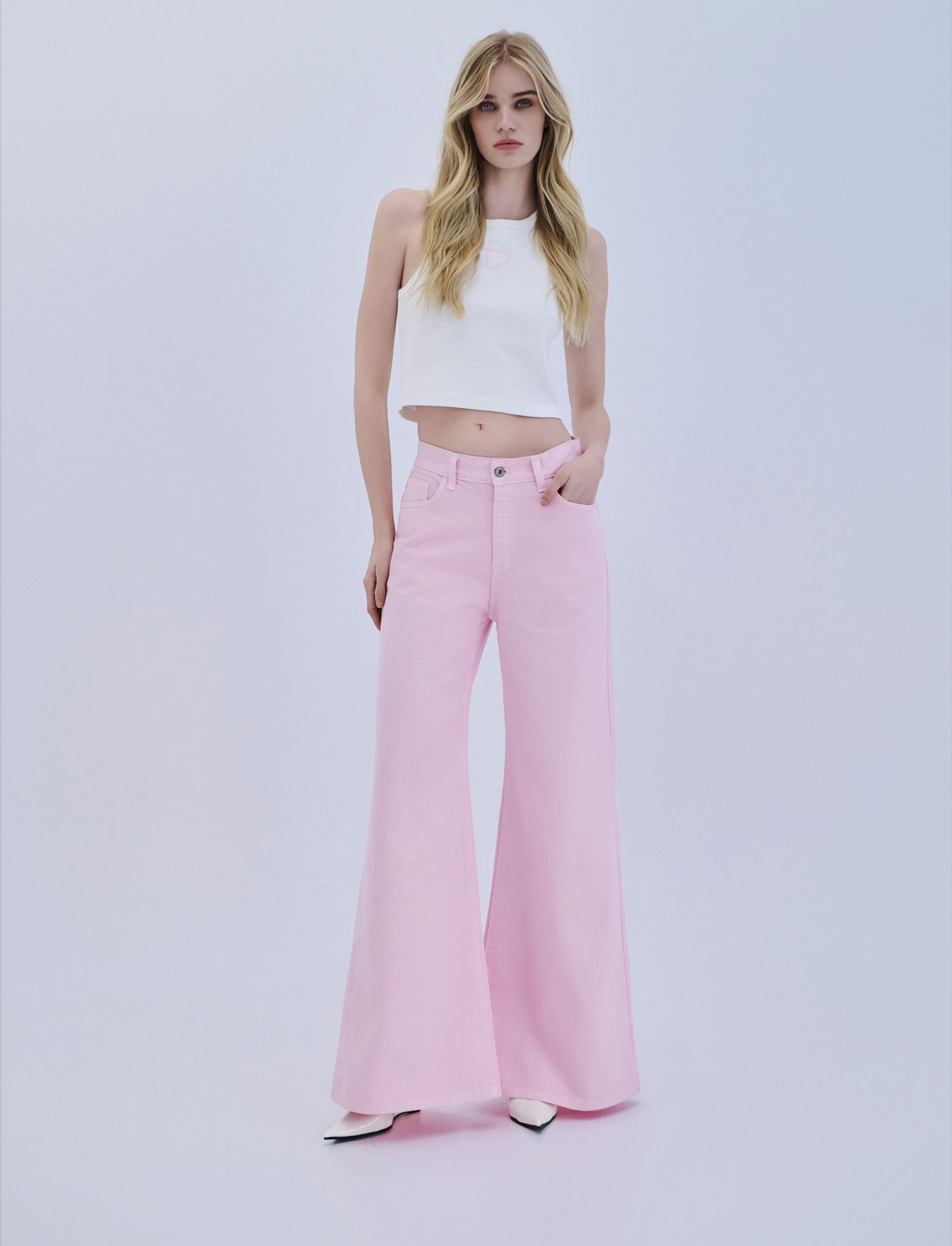Denim Trouser Flare - Baby Pink