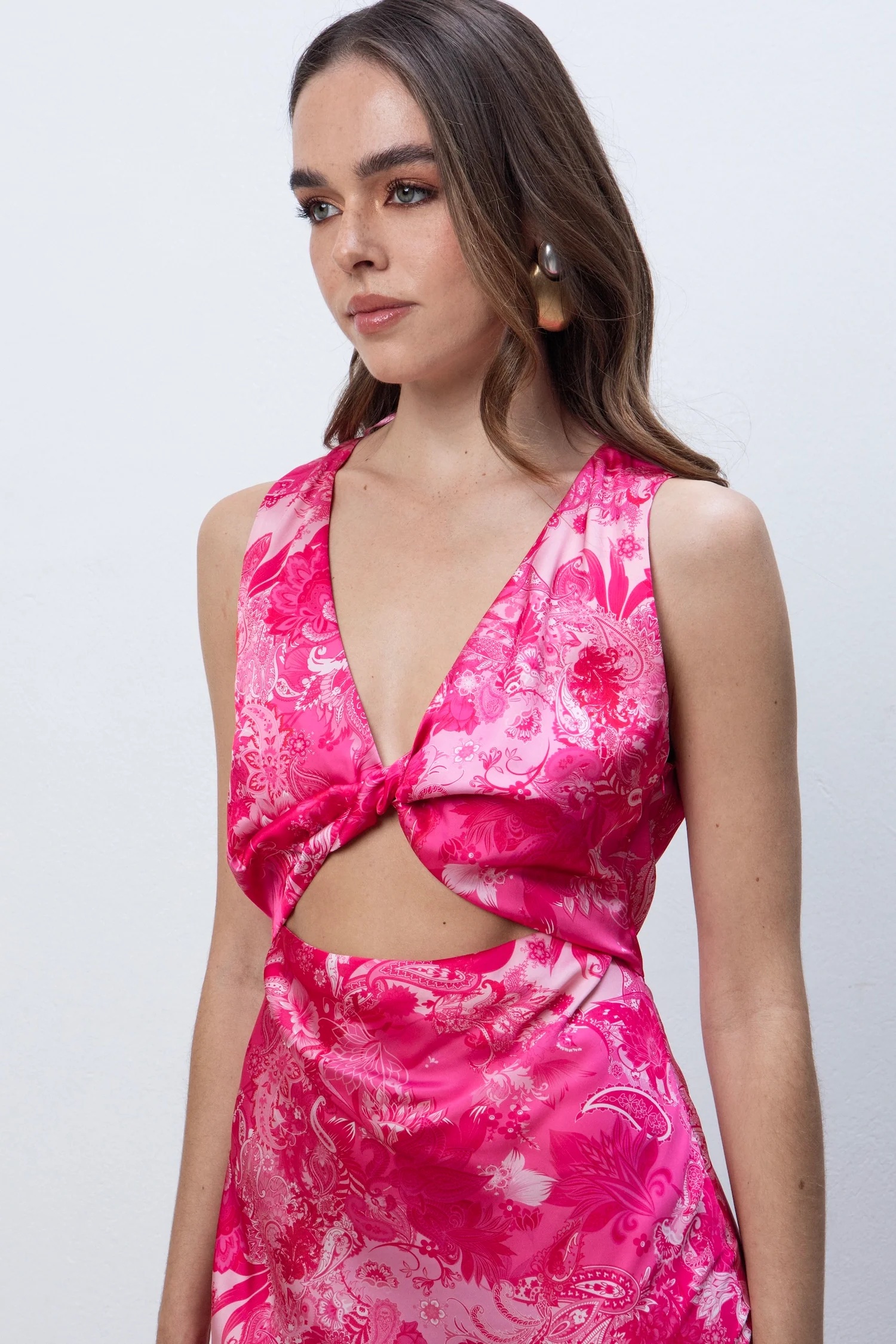 Fuchsia Paisley Satin Midi Dress - Image 2