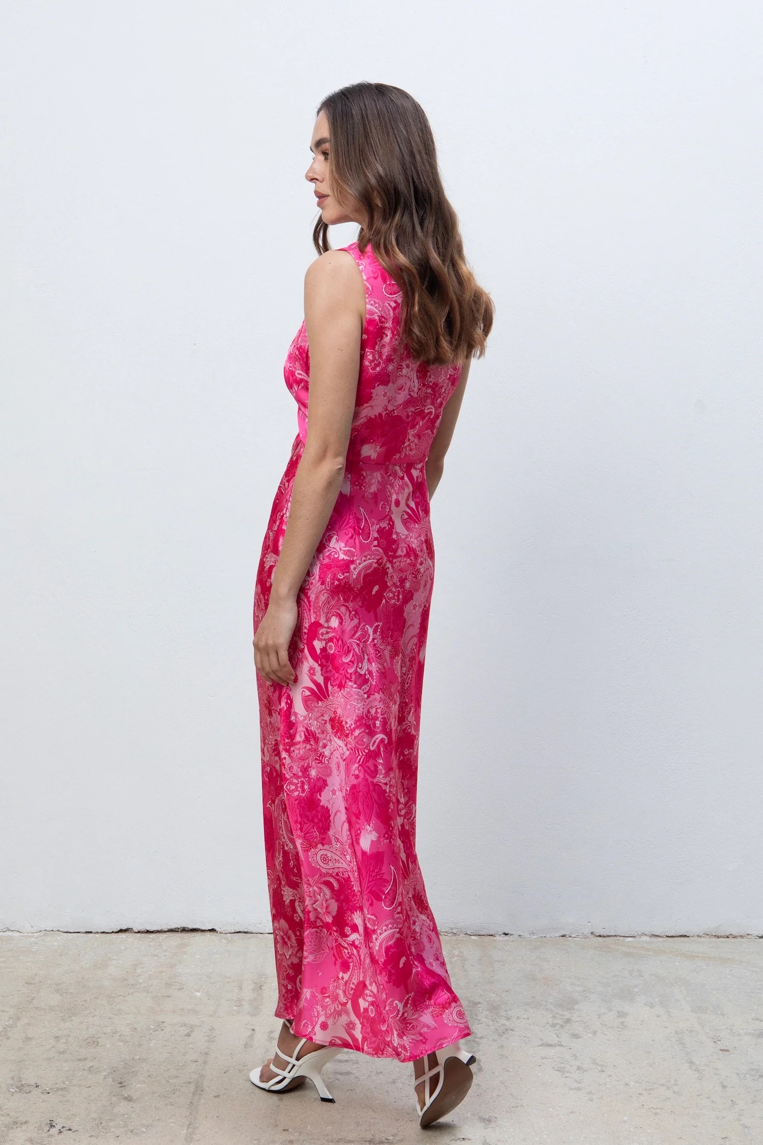Fuchsia Paisley Satin Midi Dress - Image 3