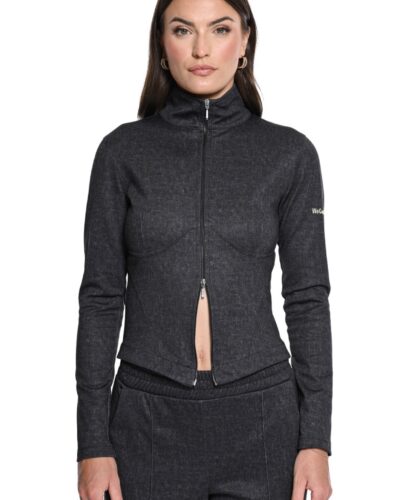 Denim Effect Mock-Neck
