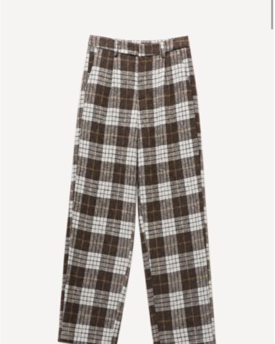 Cacao Plaid High-Waisted Pants