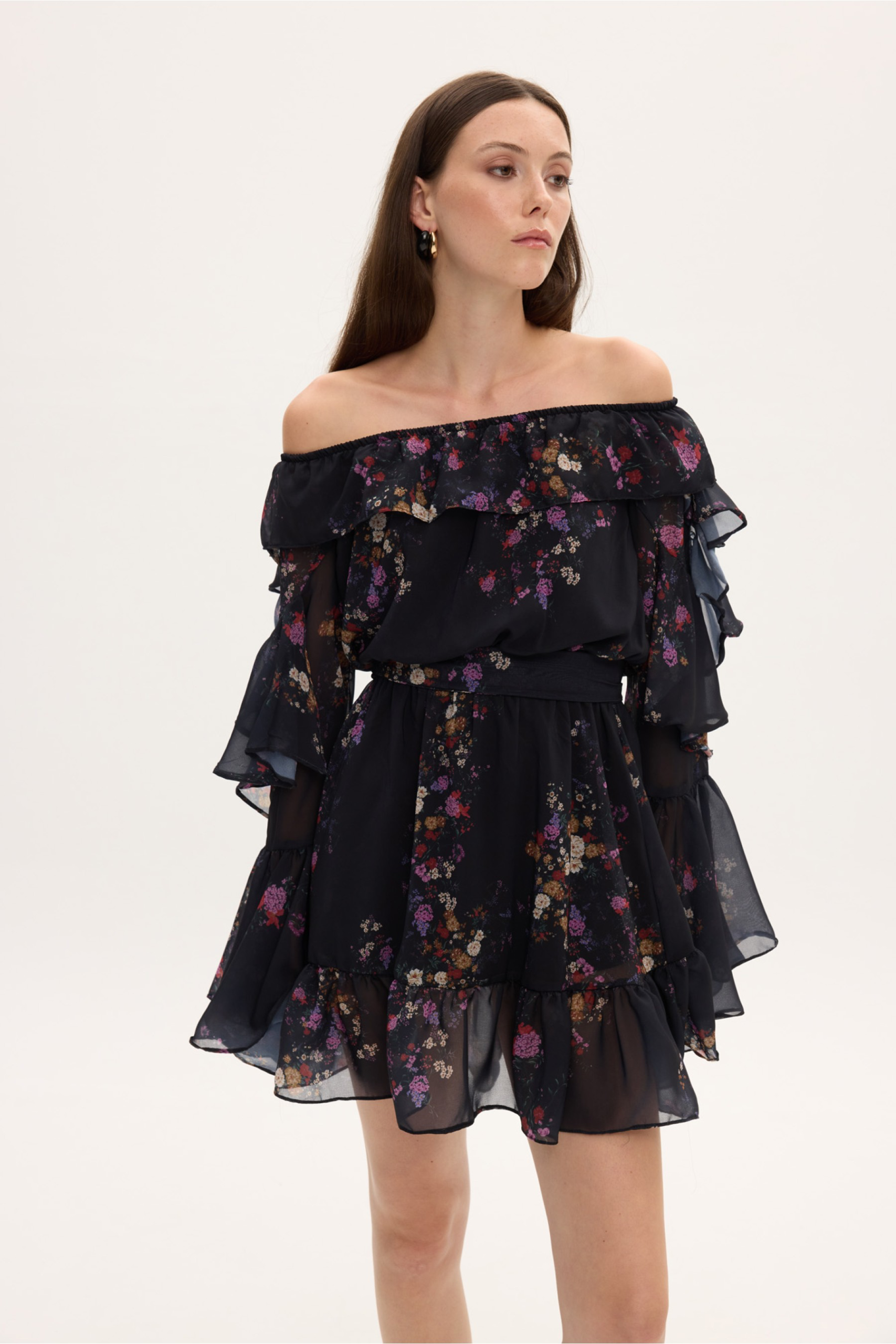 Eliza Off Shoulder Mini Ruffle dress